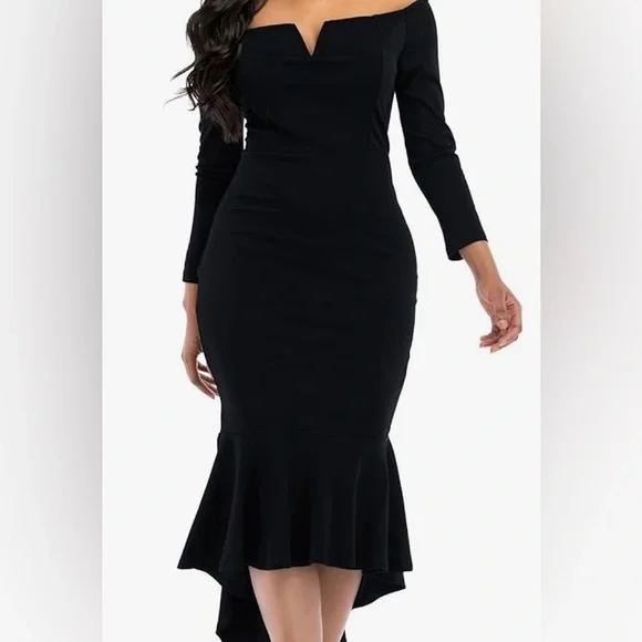 long sleeve black fishtail dress Norma Kamali Black Long Sleeve Turtle x Mermaid Fishtail Gown – IndigoStyle  Vintage